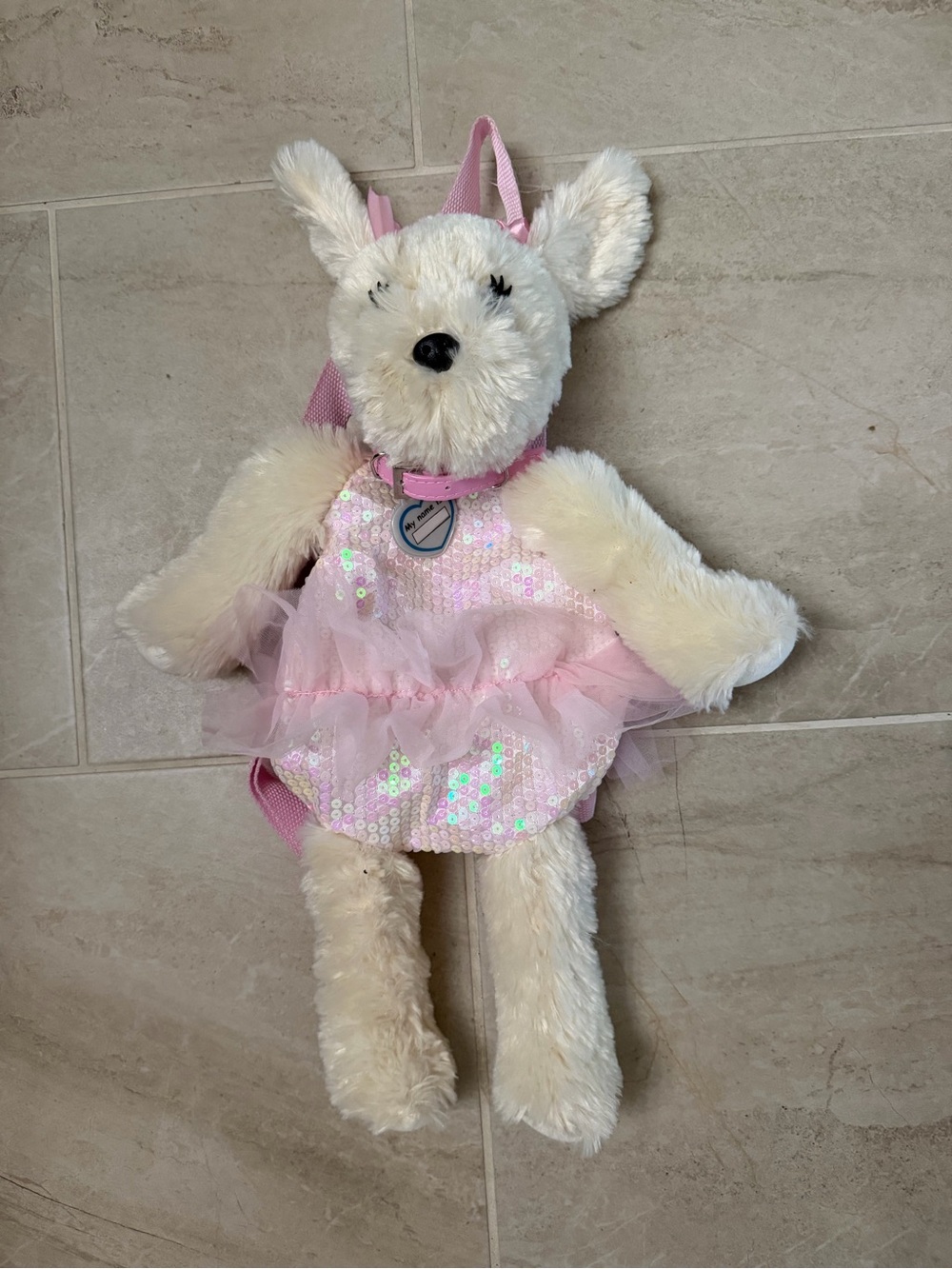 Plush White Bunny Backpack with Pink Sequin Tutu